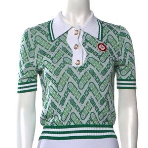 Casablanca Tennis Club Cropped Green Short Sleeve Sweater